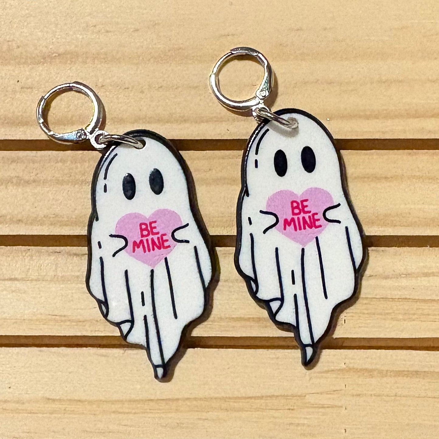 Ghost with love heart huggie earrings