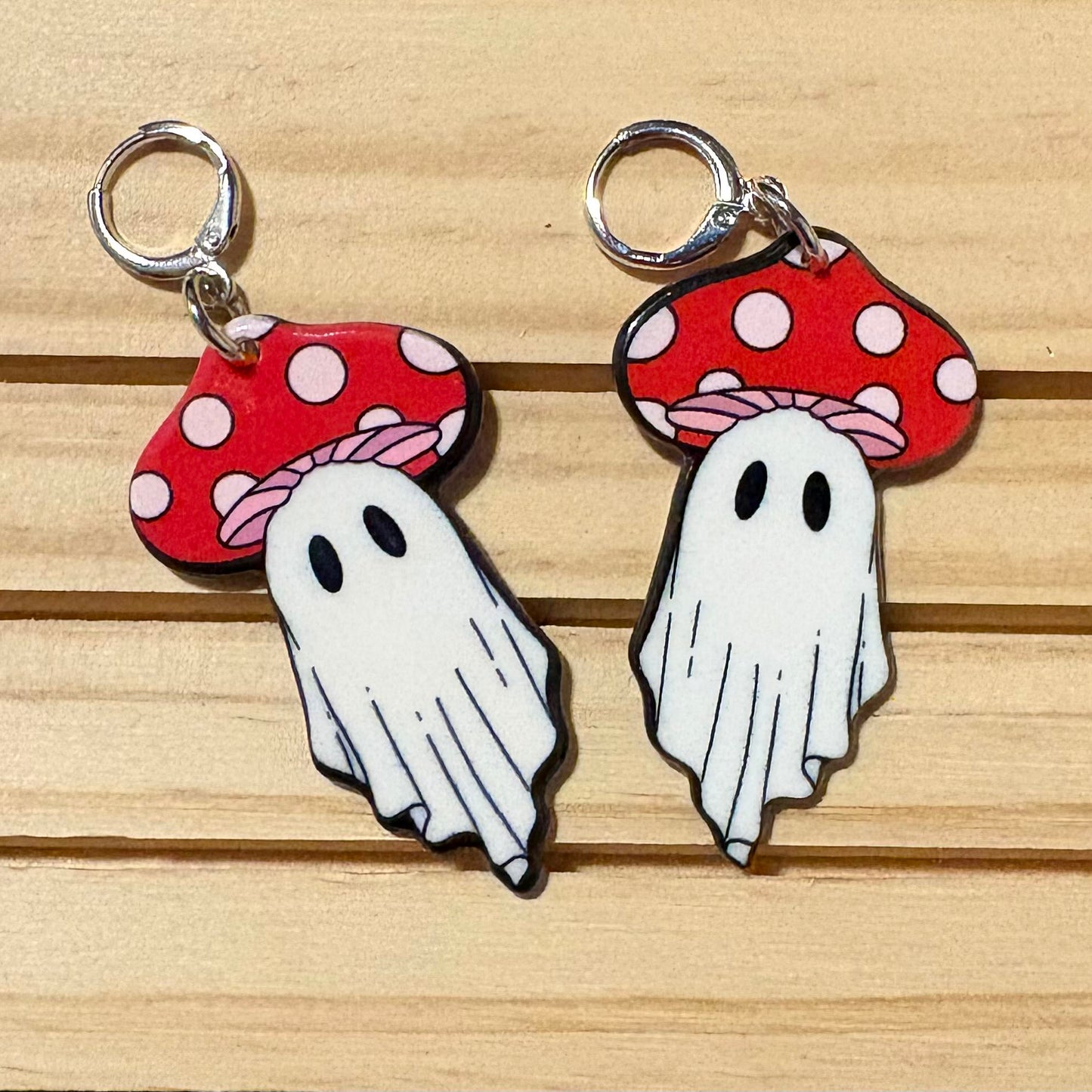 Mushroom ghost huggie earrings