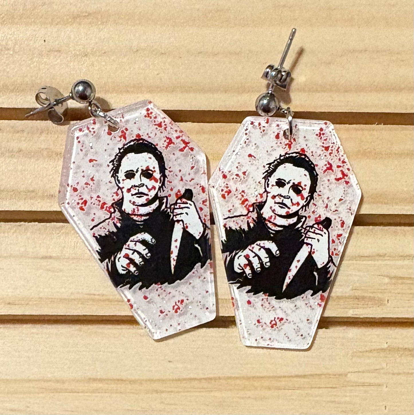 Horror character coffin earrings
