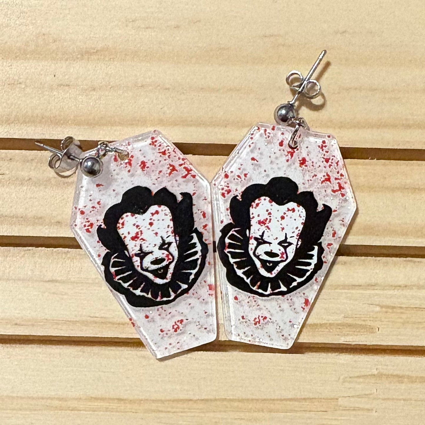 Horror character coffin earrings