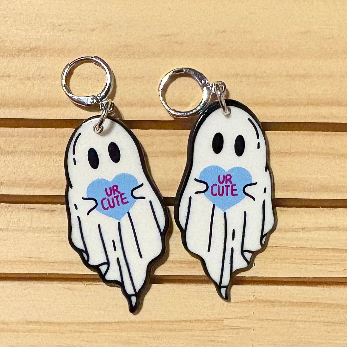 Ghost with love heart huggie earrings