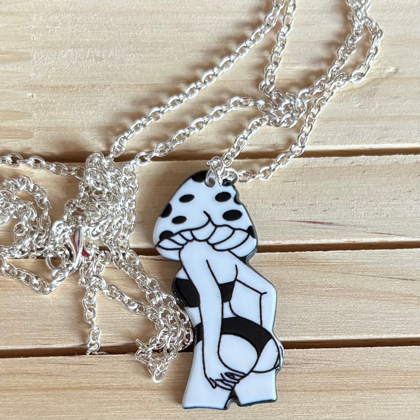 Mushroom Lady silhouette necklace