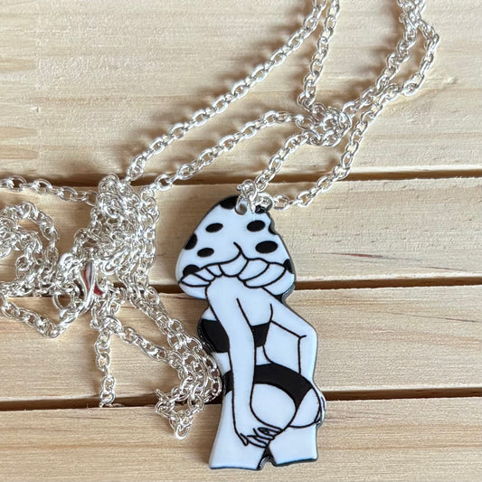 Mushroom Lady silhouette necklace