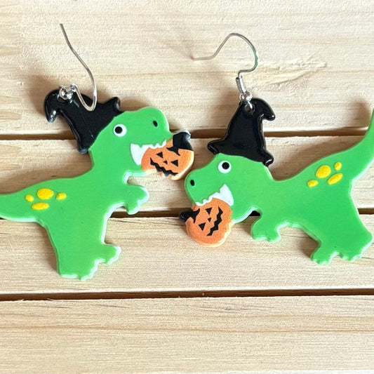 T-Rex pumpkin earrings