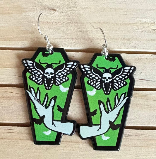 Moth coffin earrings