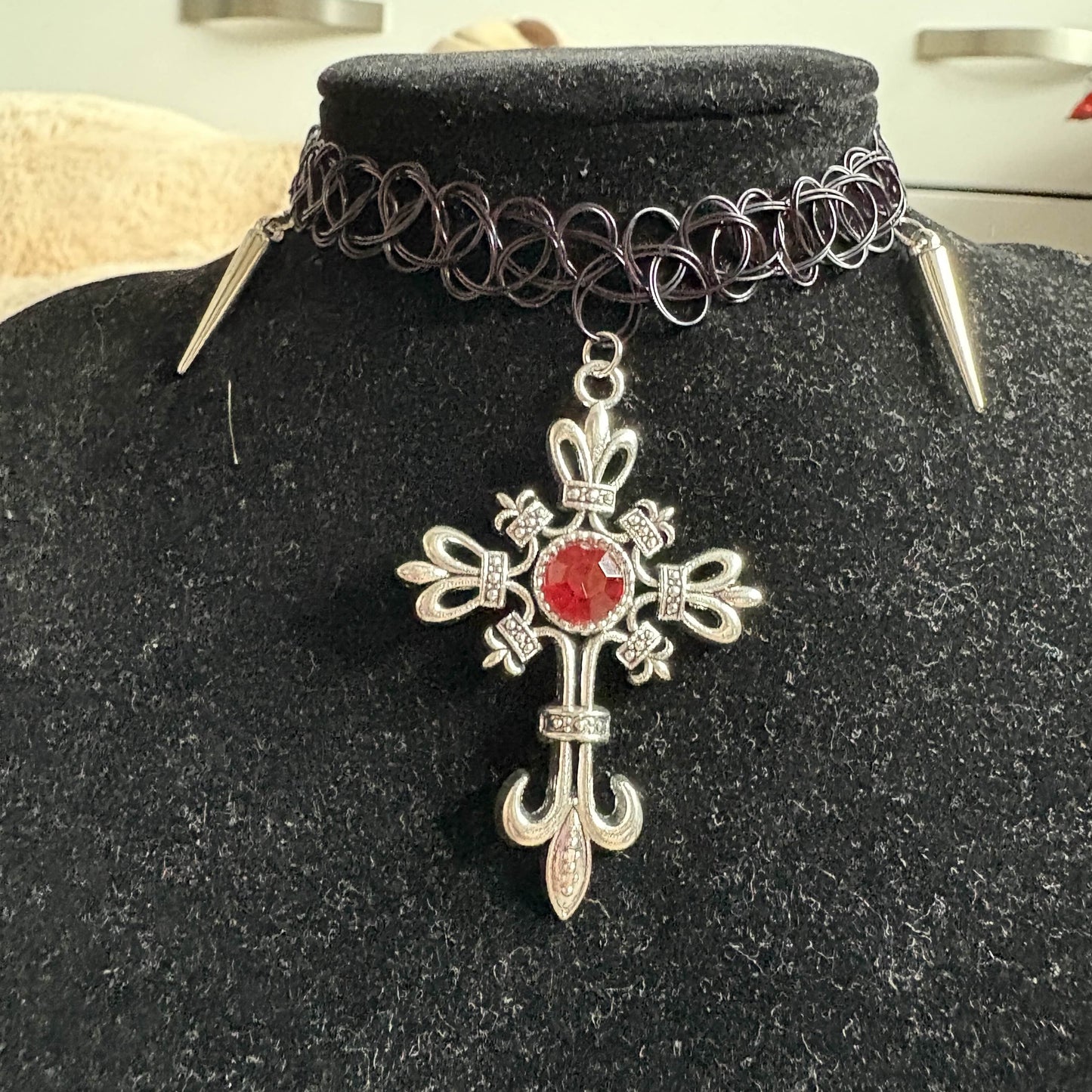 Red gothic cross necklace