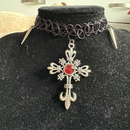 Red gothic cross necklace