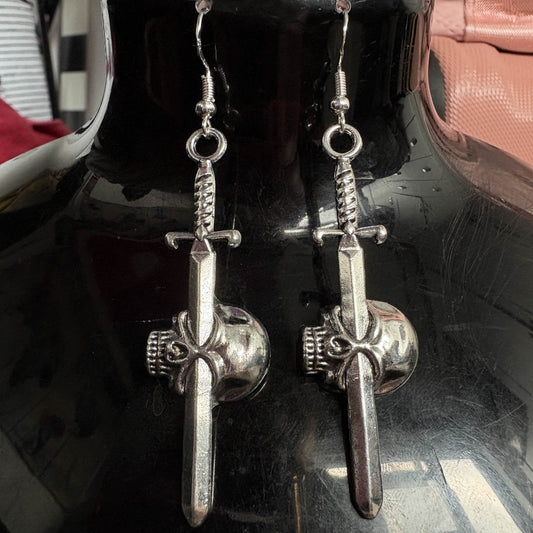 Skull sword earrings