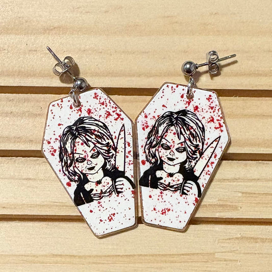 Horror character coffin earrings